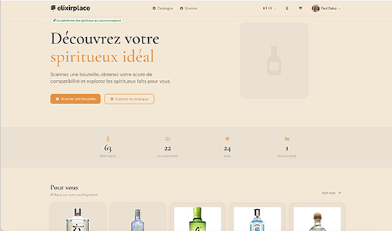 Vue desktop du catalogue ElixirPlace
